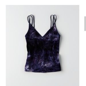 Crushed Velvet Navy Tie-Dye V-neck cropped tank top